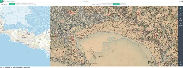 Avant / Après : Remonter le temps depuis la carte de Cassini à nos jours sur la presqu'ile de guerande pour voir Pornichet Le Pouliguen La Baule avant apres