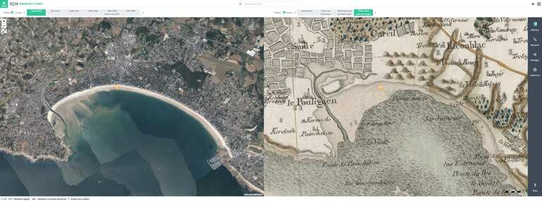 Avant / Après : Remonter le temps depuis la carte de Cassini à nos jours sur la presqu'ile de guerande pour voir Pornichet Le Pouliguen La Baule avant apres