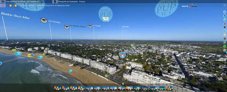 L'avenue du Général de Gaulle et le quartier des Oiseaux observés depuis la façade maritime en mode 3V / 360deg