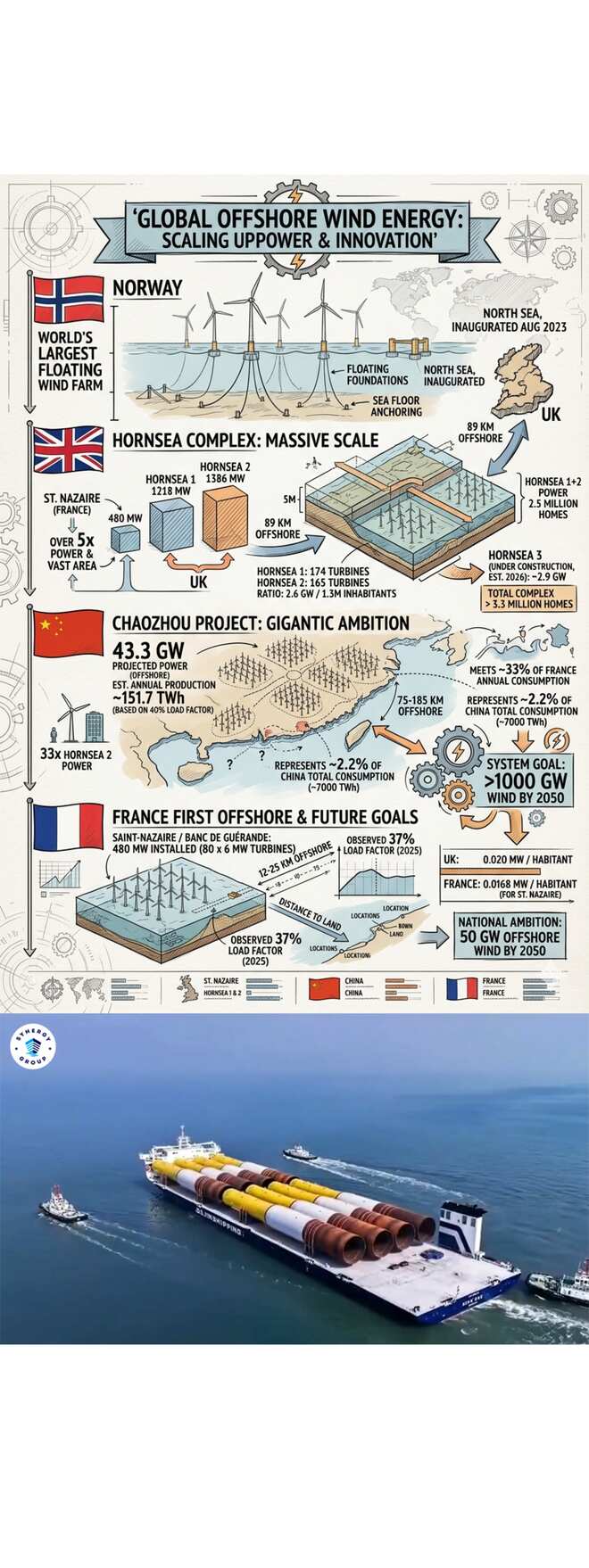 Comparaison des parcs éoliens offshore de Norvège, du Royaume-Uni, de Chine et de France