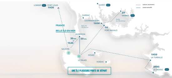 Trajets maritimes pour aller depuis La Turballe vers les iles de Houat, Houedic et Belle-Ile-en-mer